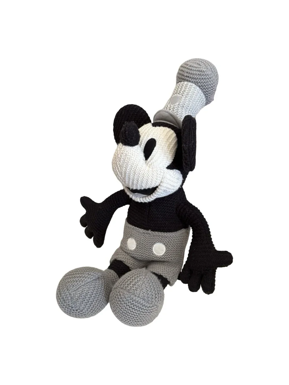 Disney Parks Steamboat Willie Mickey Mouse Knit Plush Gray Black Stuffed 18”